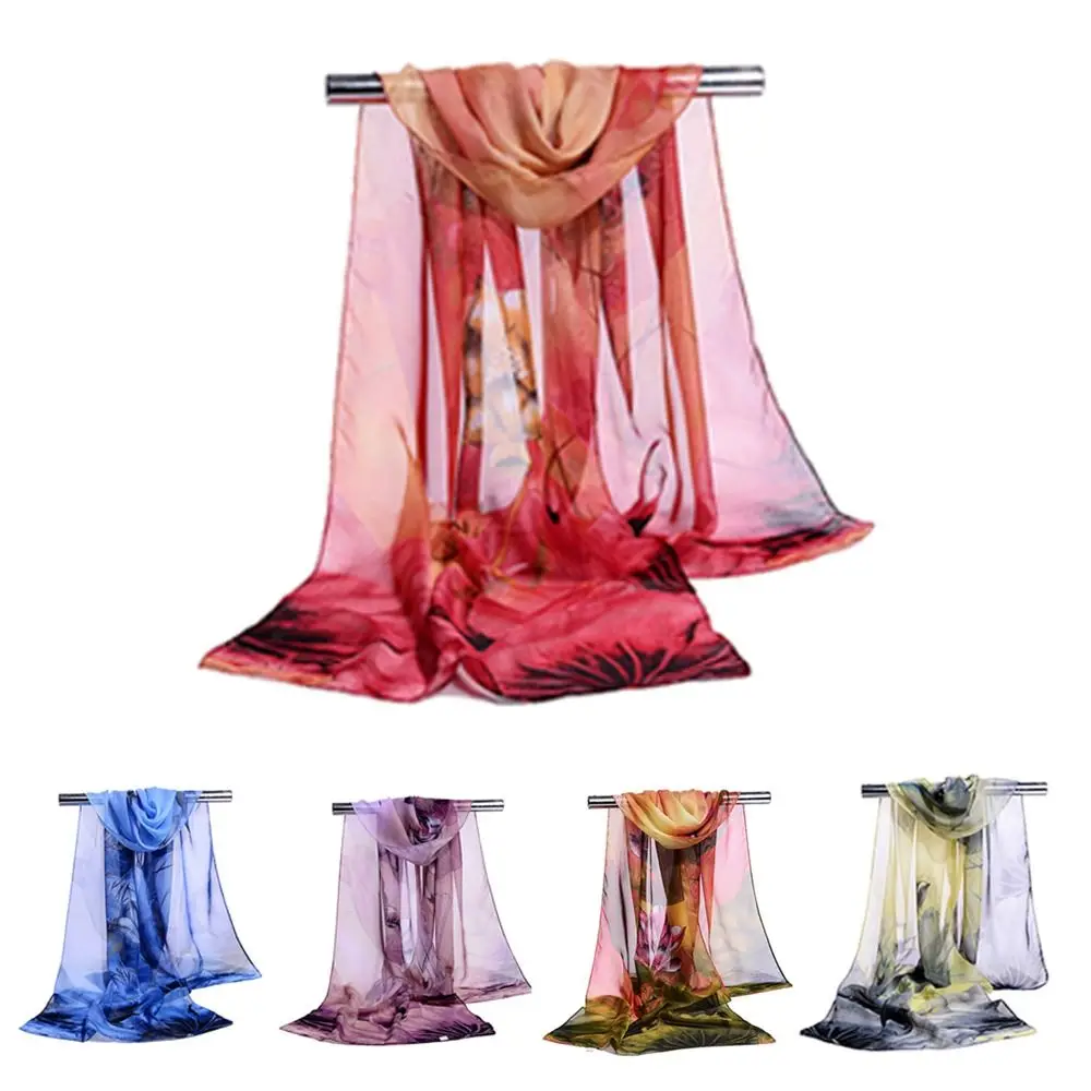 

Fashion 160*50cm Chiffon Scarf Flower Print Sunscreen Long Cape Shawl Spring Summer Scarf for Women