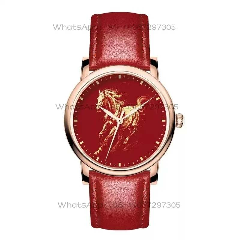 Chinese red golden horse natal year zodiac new Chinese style red couple gift watch men and women