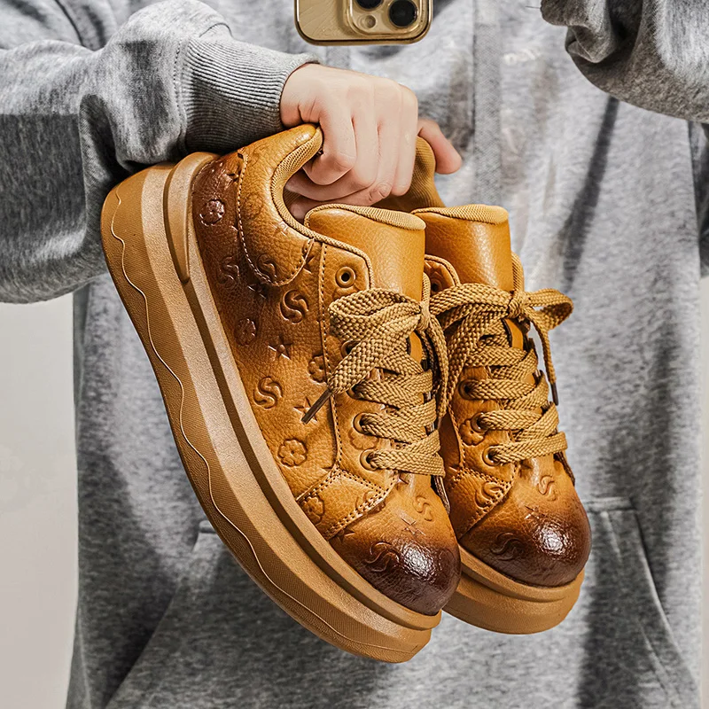 2025 New Thick Bottom Casual Sports Trendy Fashion Versatile High Quality Leather Casual Trendy Shoes for Men