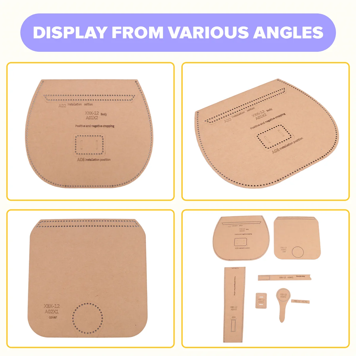 A06K DIY Leather Tool Kit Kraft Handbag Sewing Pattern DIY Handmade Craft Template Finished Product Size 21x19x6.5CM