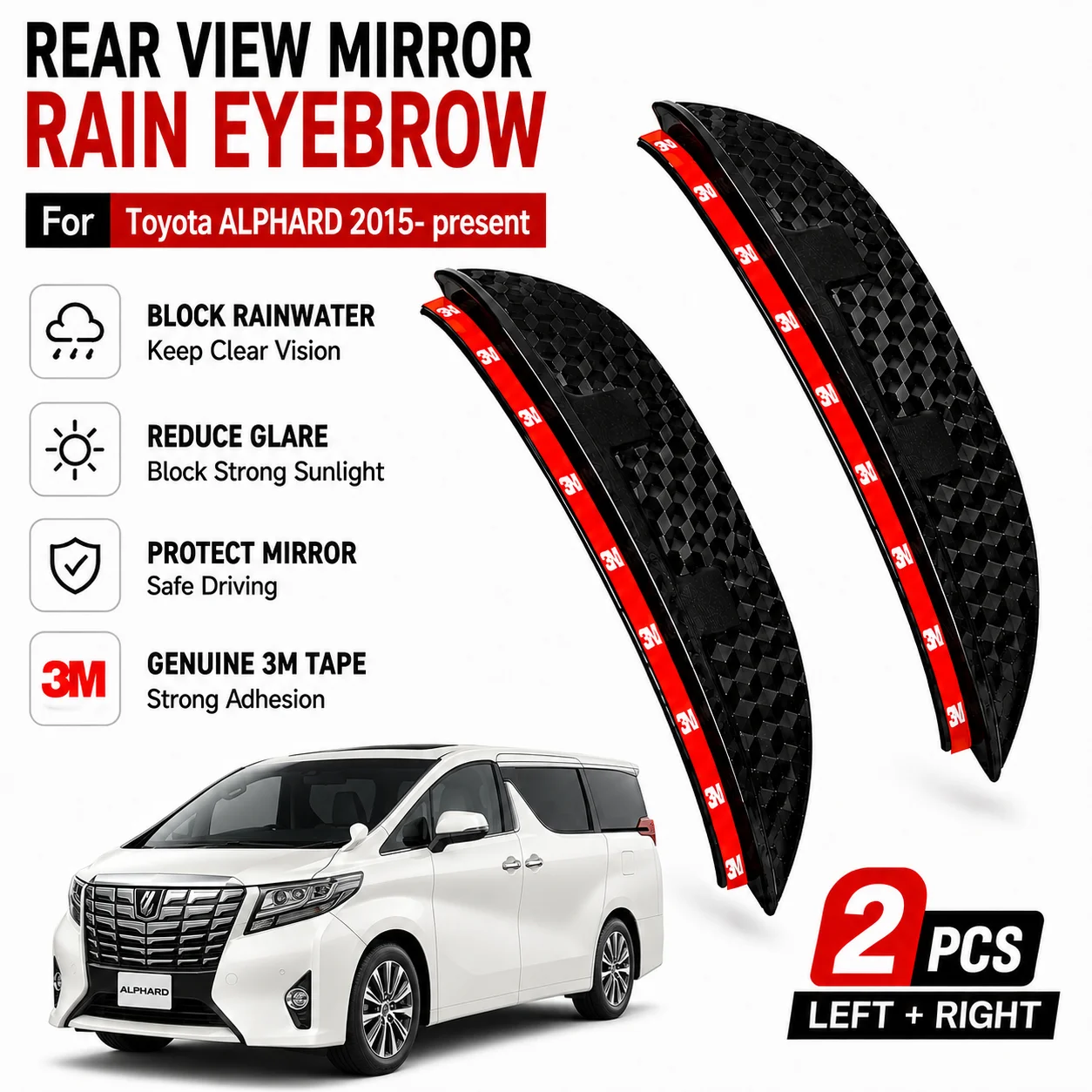 

Rear View Side Mirror Rain Eyebrow Visor Cover Rain Guard Shade Trim with 3M Adhesive for Toyota ALPHARD Waterproof Mirror