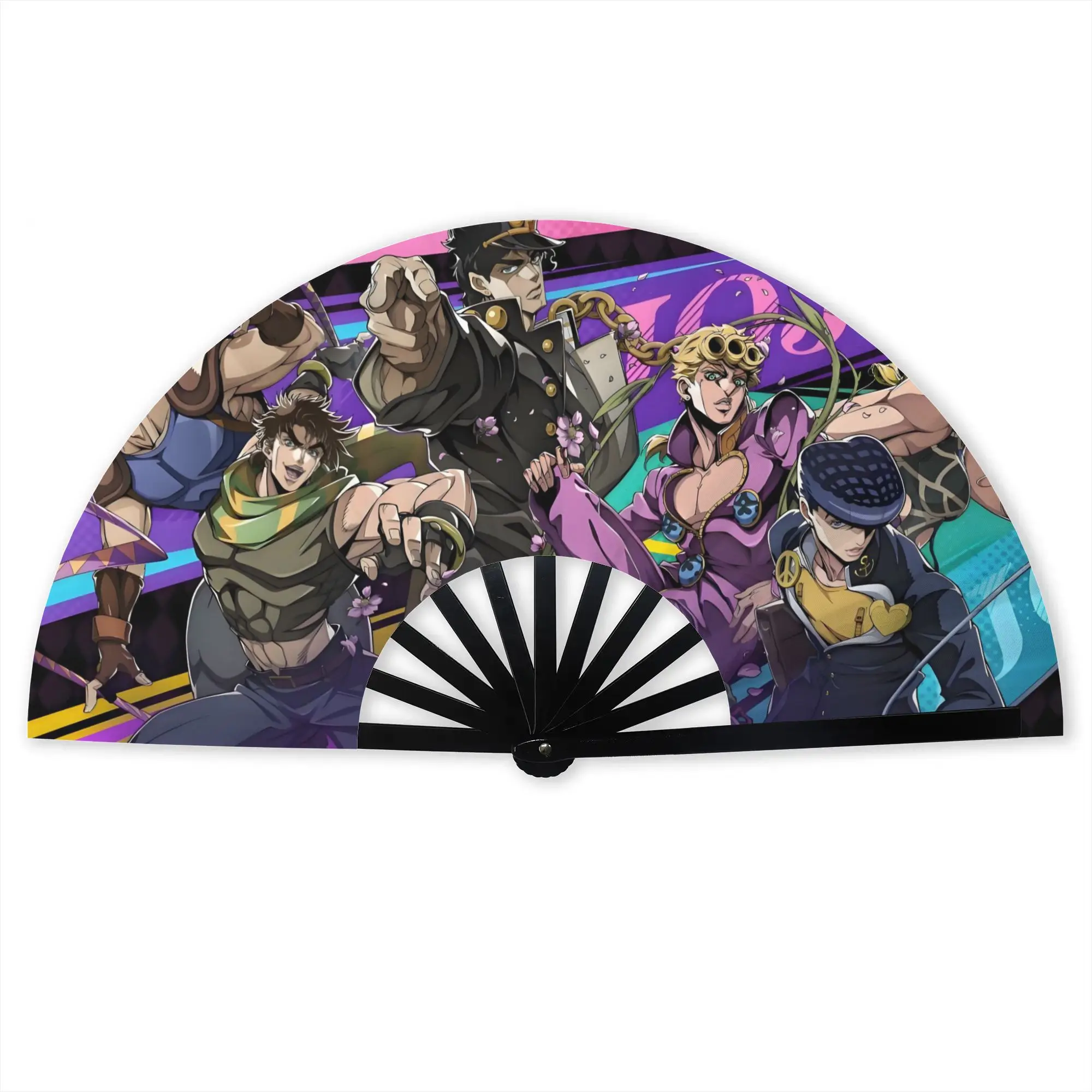 Adventure Anime Hero Folding Hand Fan JoJos Bizarre Polyester Fabric Fan Funny Summer Accessory Decorative Fans