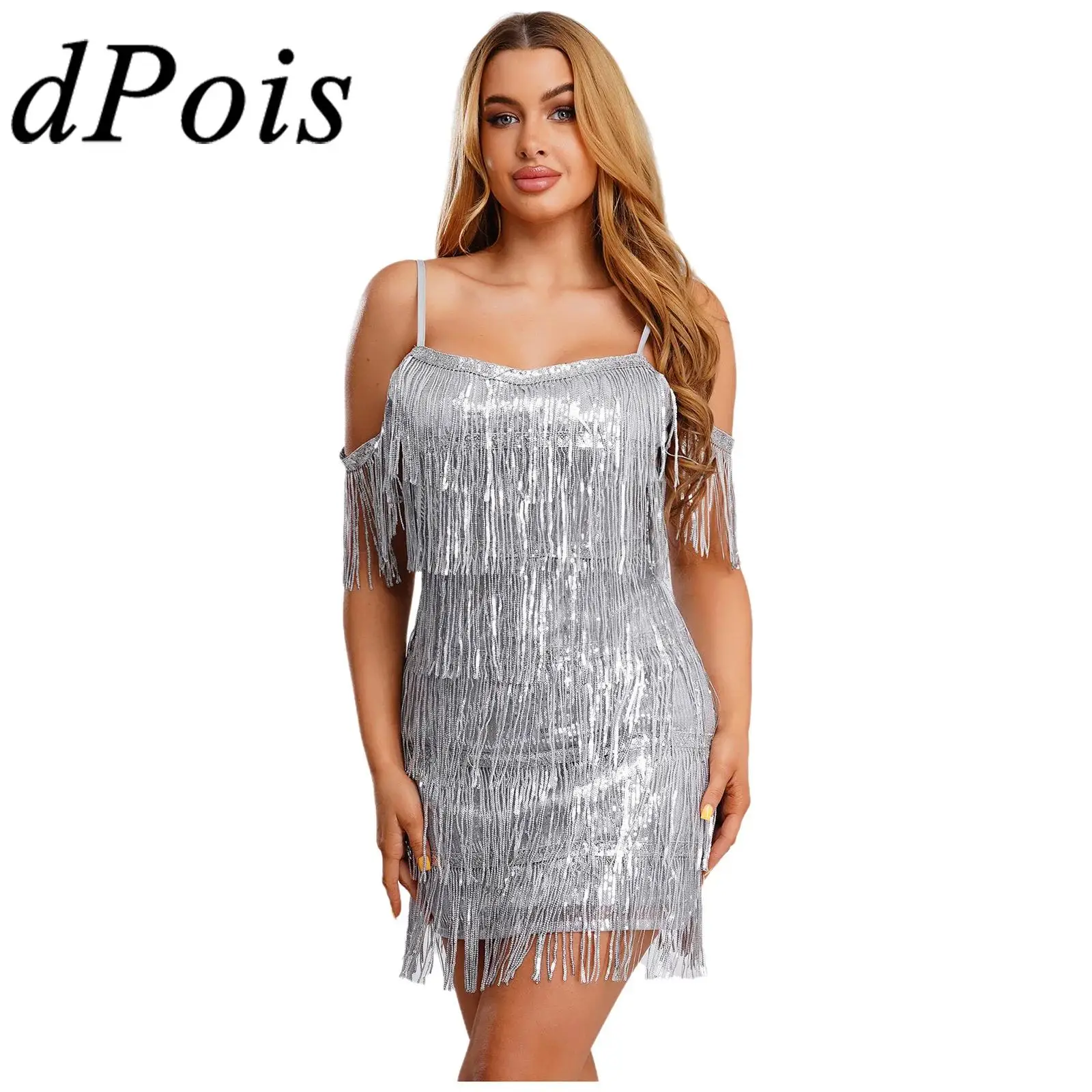 

Женское платье для бальных танцев, сальсы, латинского танго, блестящие блестки, кисточки на бретельках, мини-платье для выпускного вечера, дискотека, клубная одежда