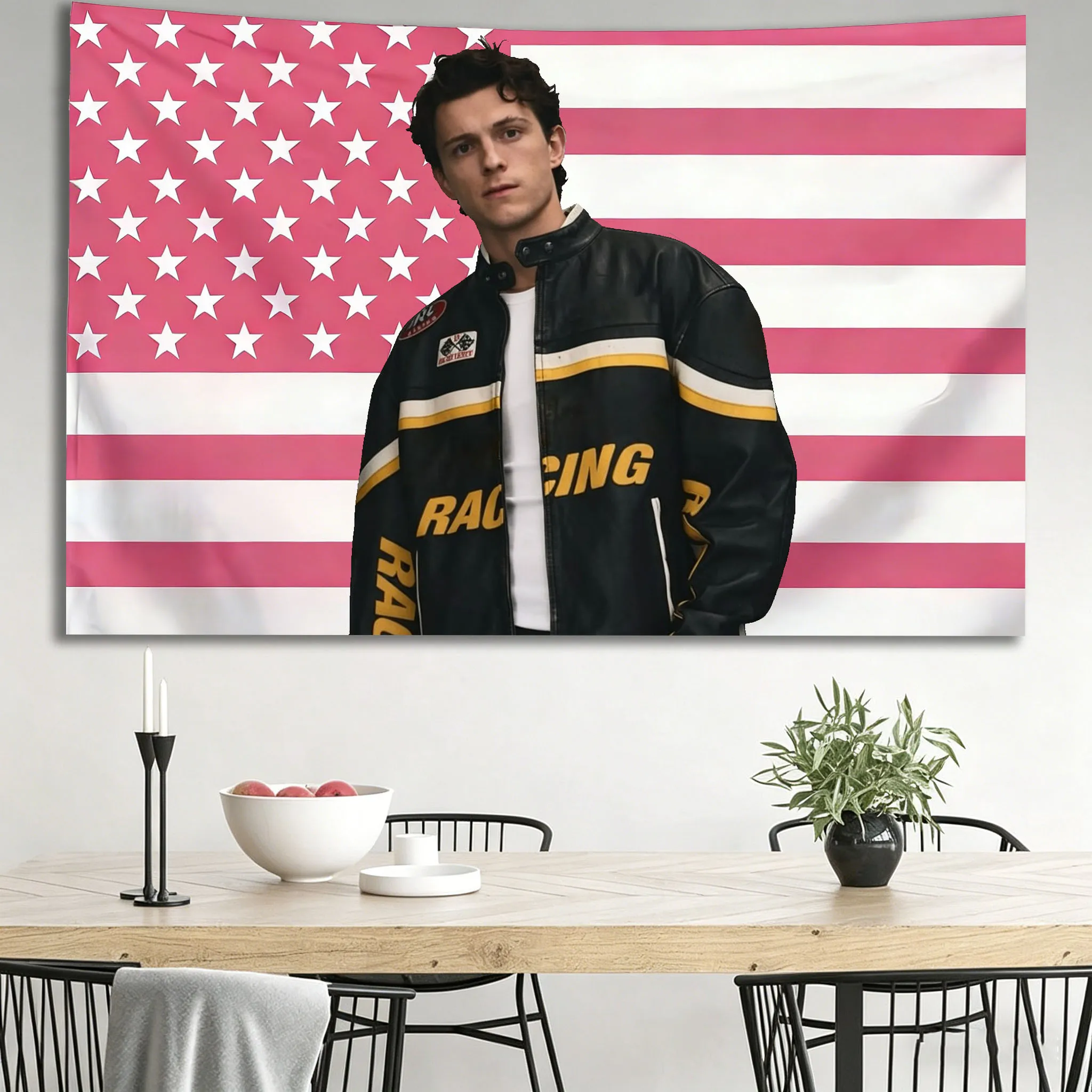 H-Holland Peter Pink American Flag Tapestry Spider Stars And Stripes Wall Hanging Ideal for College Dorm Bedroom Decor Fan Gift