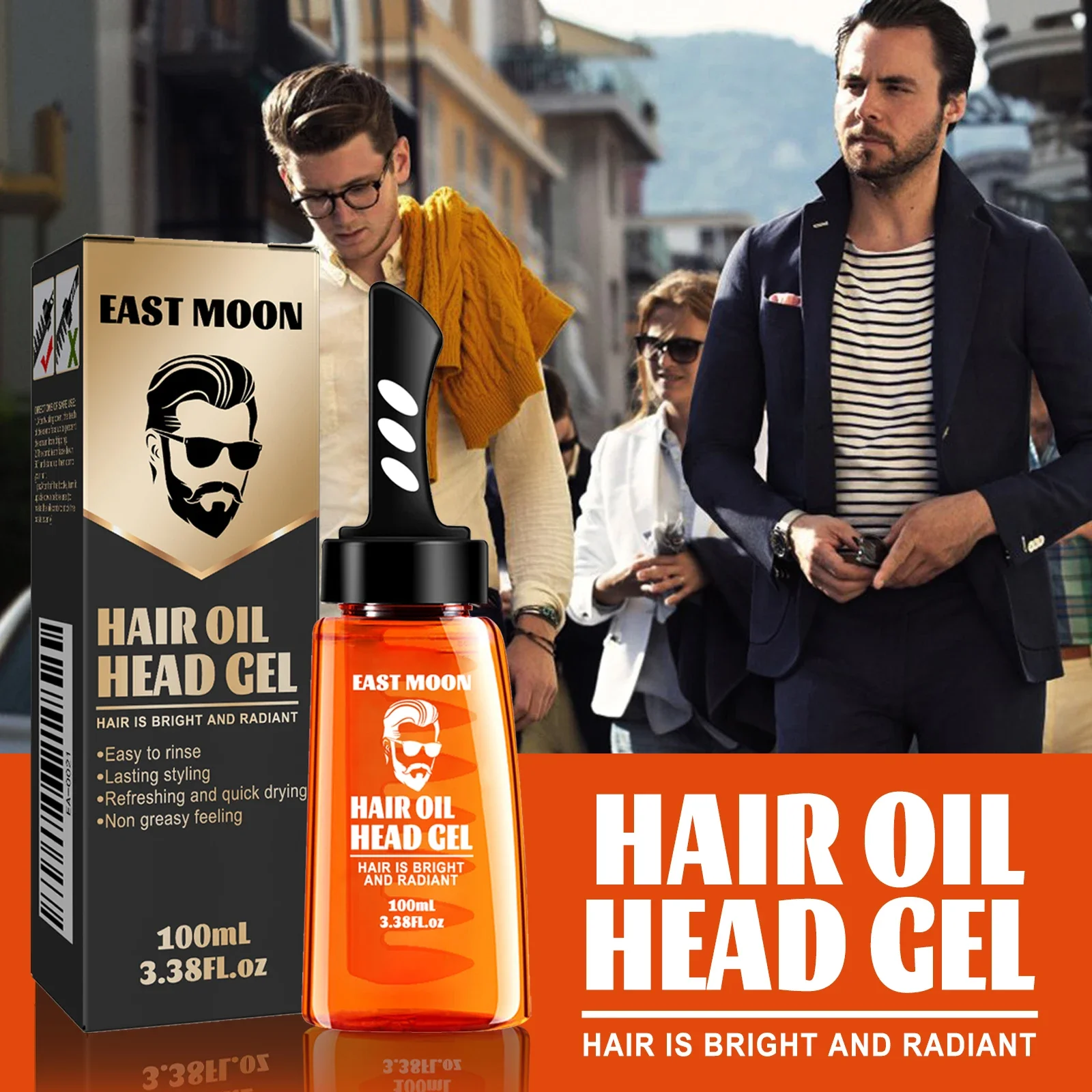 

East Moon 2 in 1 Men Hair Wax Comb Long Lasting Fluffy Fresh Strong Hold Versatile Styling Hair Gel Edge Control Hair Care