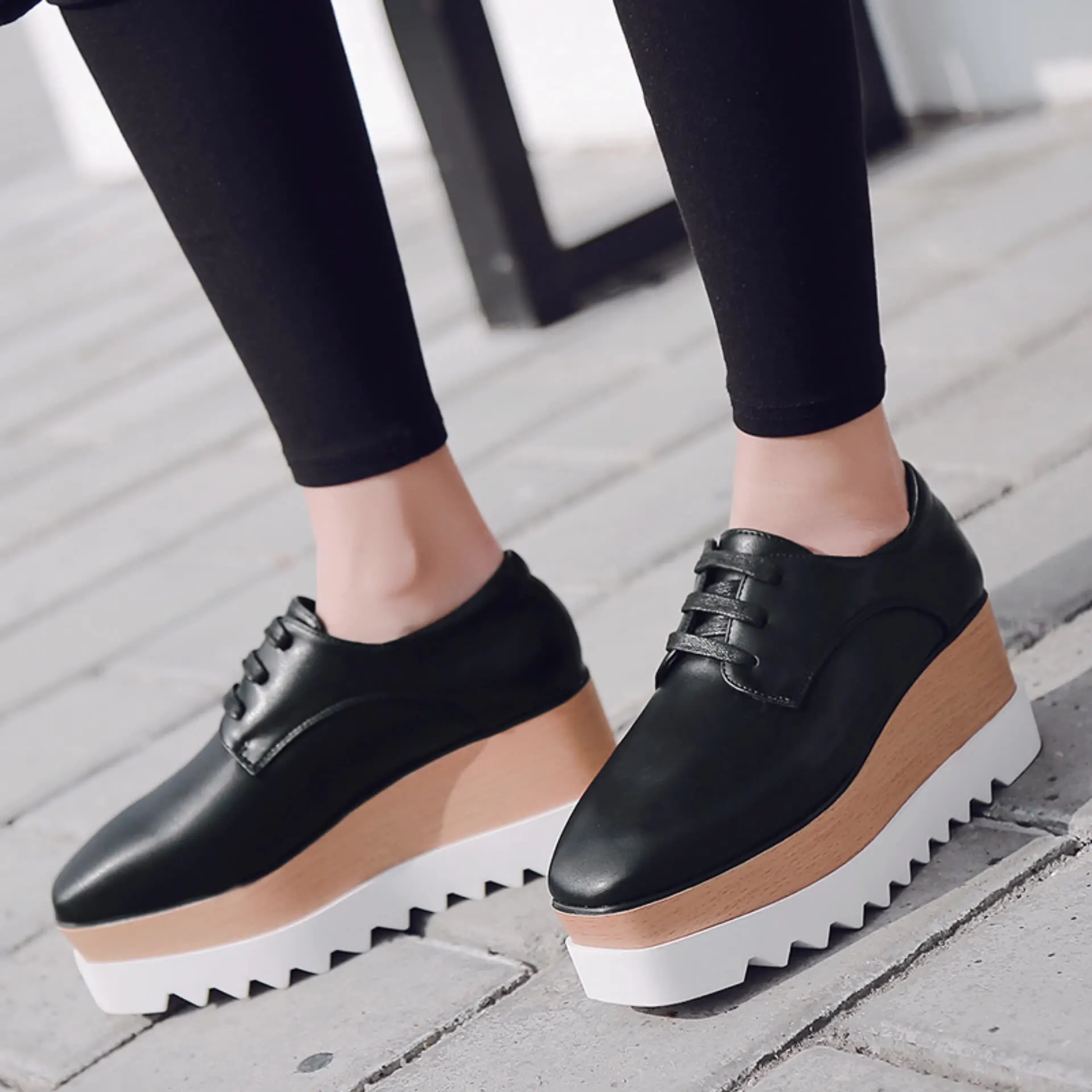 

Shoes Woman Flats Autumn Oxfords British Style Clogs Platform Dress Fall New Summer Leather Cross Preppy Creepers High Basic Wed