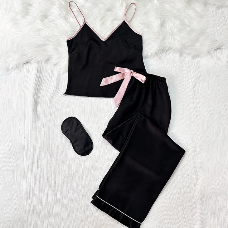 

Thin Ice Silk Home Clothes Women's Strap Pants Pajama Set Casual Loose Solid Color Sleeveless Pajamas