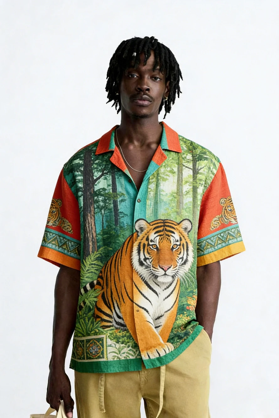 

Men's New Animal Protection African Elephant Tiger 3D Printed White Shirt Hawaiian Soft Short Sleeve Casual Shirt Men's Clothing