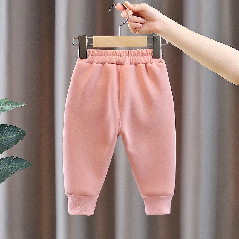 Infant Baby Winter Pants Embroidery Bow Elastic Waist Thick Warm Fleece Girls Casual Sport Pants Kids Girl Trousers