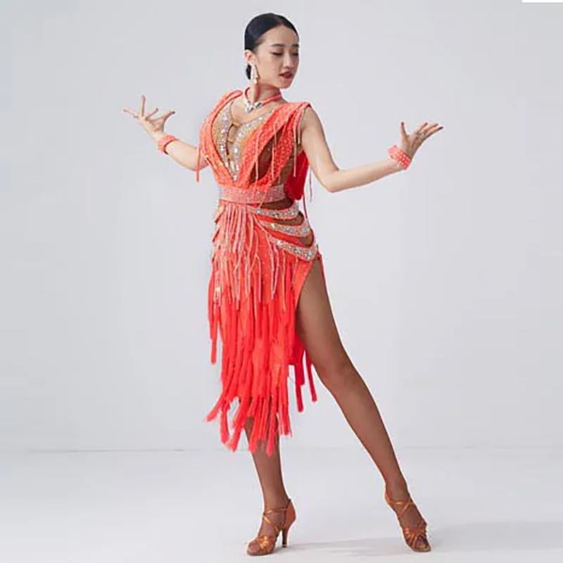 L-2060 New National Ballroom Latin Dance Dress Competition Imported Fringe Latin American Dresses For Sale