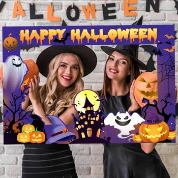 해피 할로윈 사진 부스 소품 종이 프레임 테마 파티 장식 용품, 할로윈 파티 활동 홈 DIY 사진 소품, 1 세트