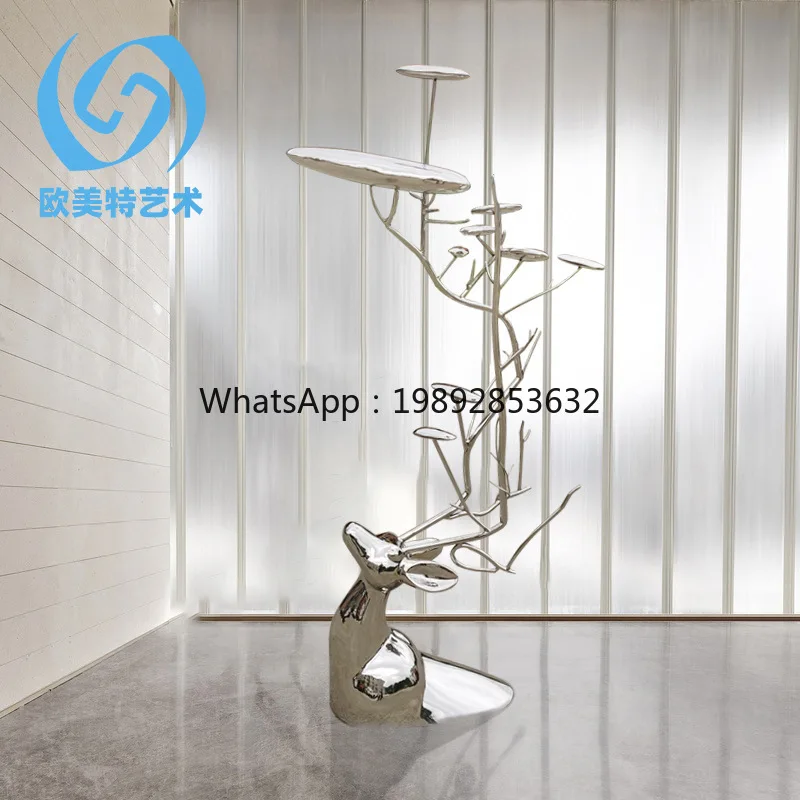 LYY Outdoor Artwork Commercial Square Park Hotel Large Animal Deer Statue Stainless Steel Sculpture