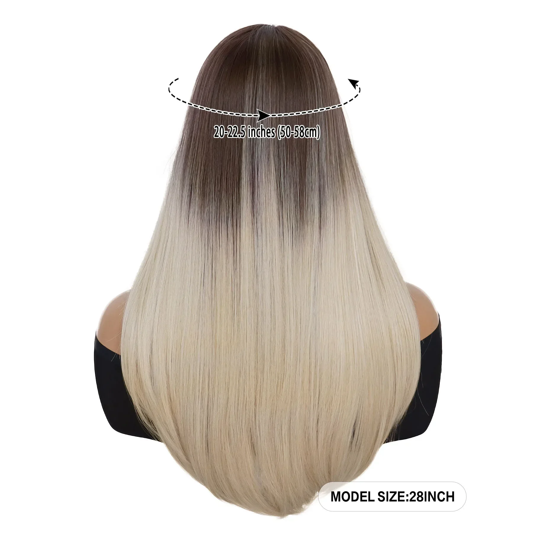 Synthetische Lange Haar Pruiken Voor Vrouwen Rechte Bruine Ombre Blonde Pruik Met Pony Natuurlijke Kapsel Vol Pruik Blonde Lange Pruiken Kostuum