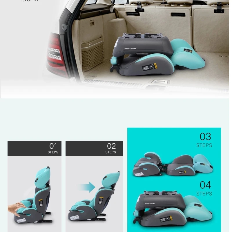 Portable Child Car Safety Seat Travel Booster Seat Isofix Latch Interface Infant Sitting Chair For 9 month-12years old