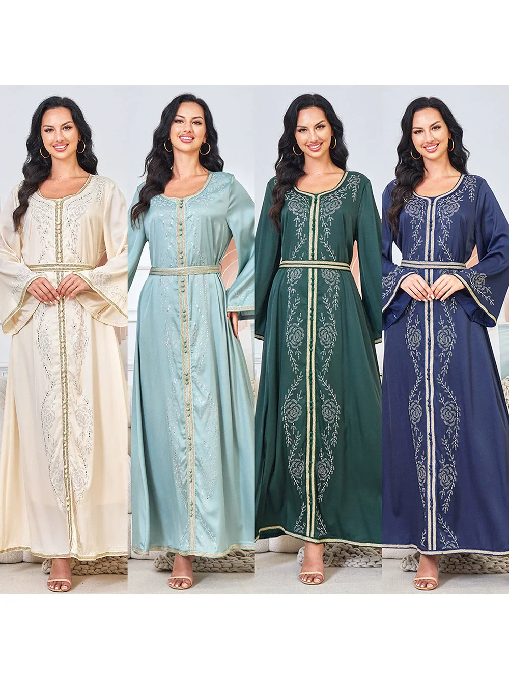 

Middle East Saudi Arabia Robe Muslim Luxury Fashion Dress Elegant Hot Diamond Pendant Long Dress Dubai Evening Dress