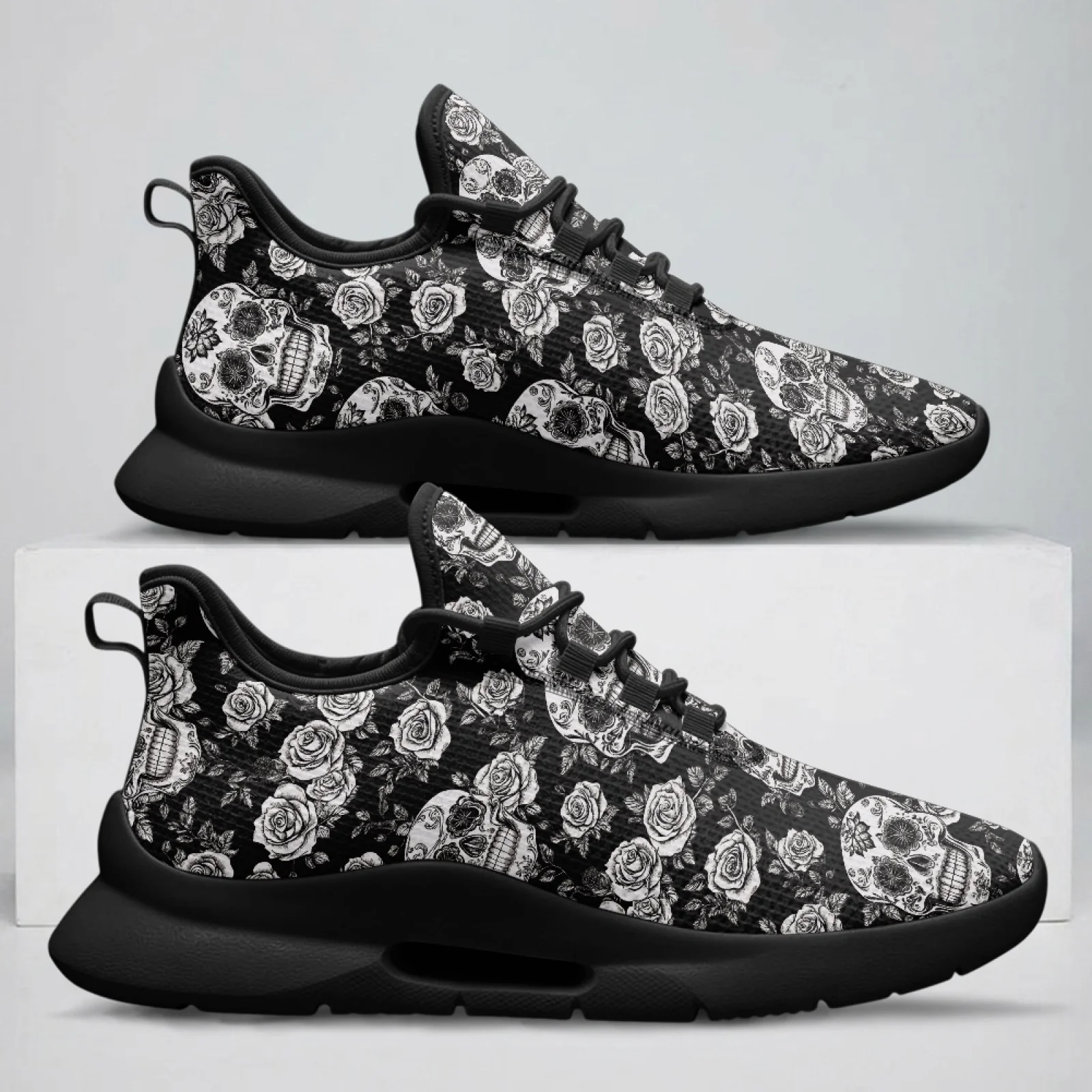 PENSTROLL Mesh & EVA Versatile Men's Low-Top Lace-Up Skate Shoes Lightweight Walking Shoes for Men for Adult Gym Skull Rose