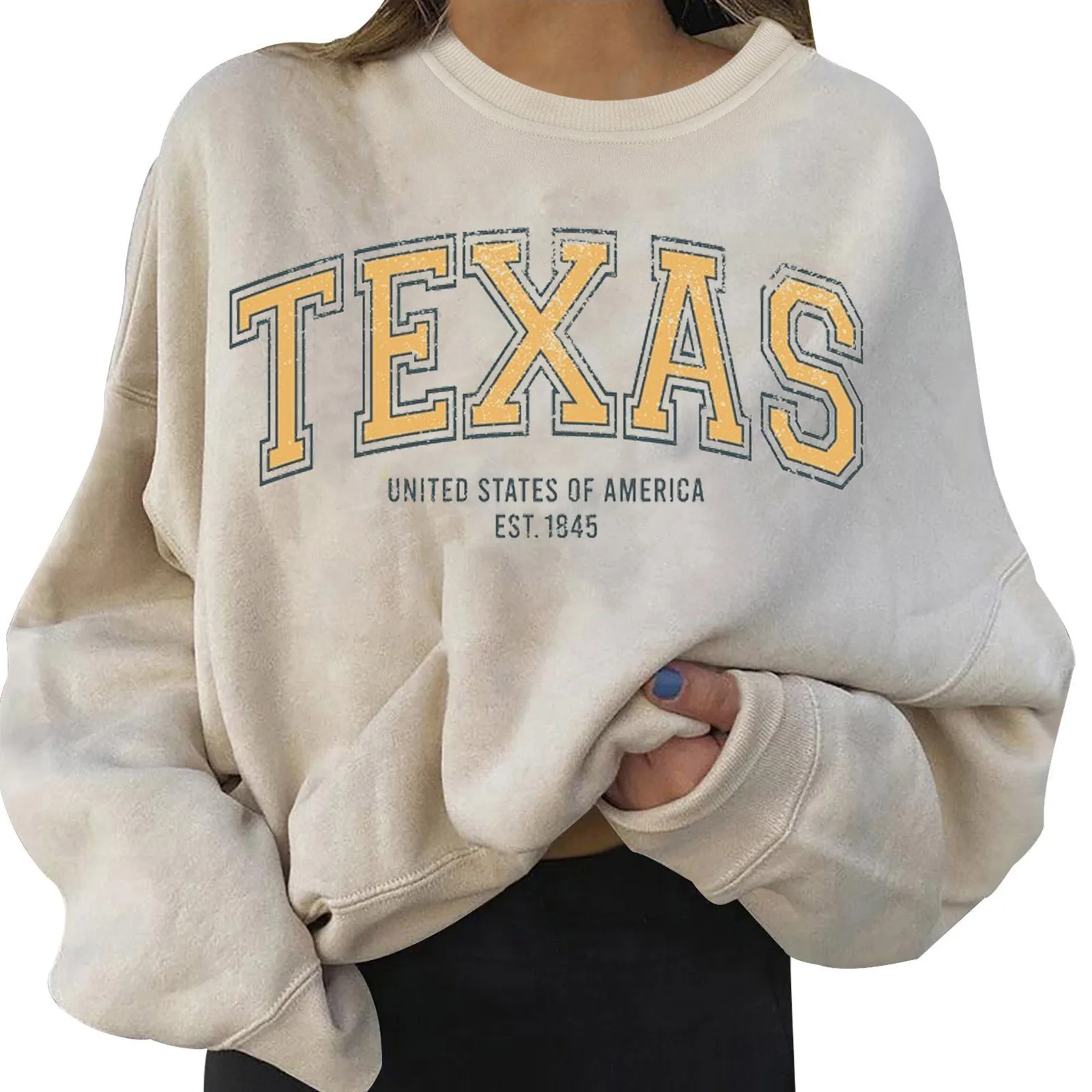 

Texas American Sweatshirt Trendy Varsity Sweatshirt Cotton Fashion Vintage Unisex Long Sleeve Oversized Sweatshirt For Women