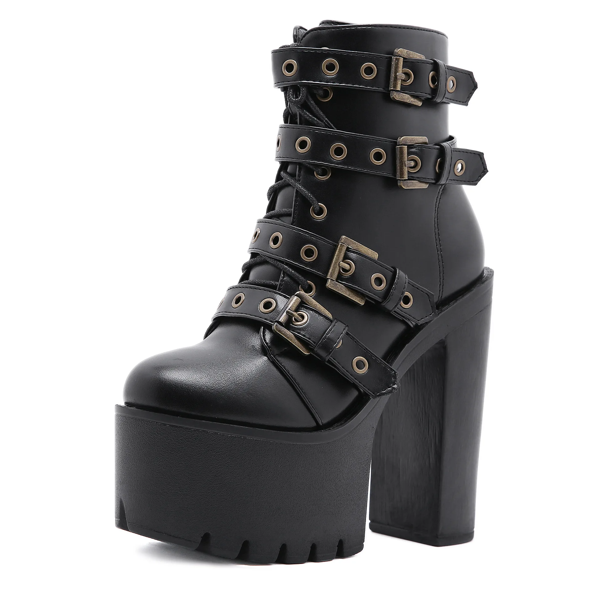 

Sexy Rivet Black Ankle Boots Women Platform Soft Leather Autumn Winter Ladies Boots With Zipper Ultra High Heels Shoes