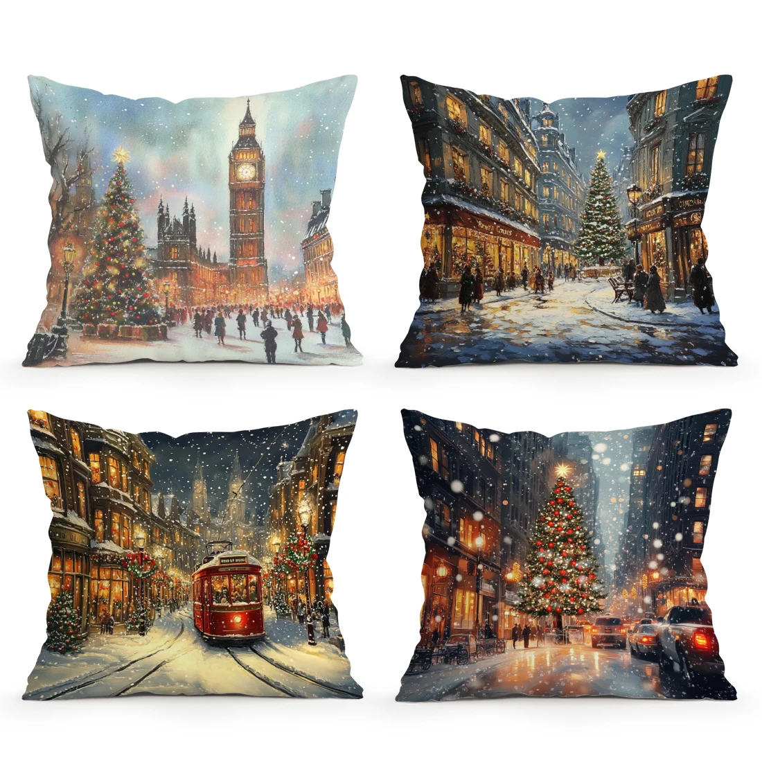 Christmas Street Cushions Pillowcase Polyester Cushion Cover Throw Pillow Pillowcover Home Car Sofa Decor