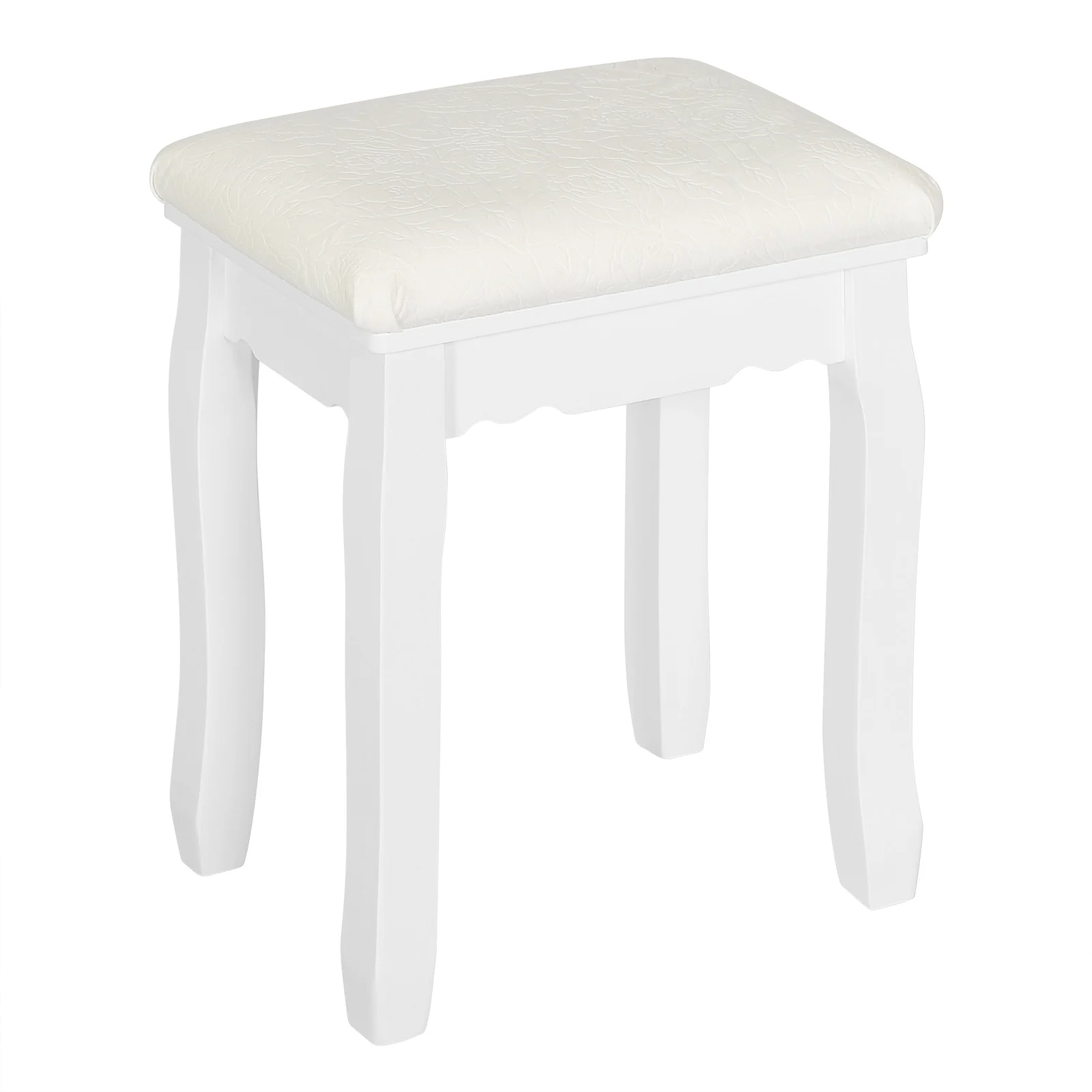 WOLTU White Dressing Stool Upholstered 38x28.5x45cm Velvet Makeup Vanity Chair Baroque Style Piano Bench Pouf for Bedroom