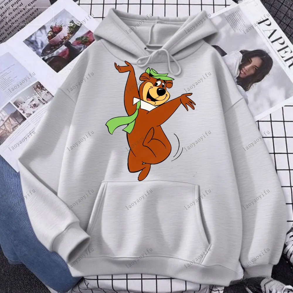 سترة بقلنسوة من The Yogi Bear Show مريحة بأكمام طويلة، سترة كاواي لطيفة مطبوعة برسوم كارتونية للرجال، بدلة رياضية شتوية دافئة #5