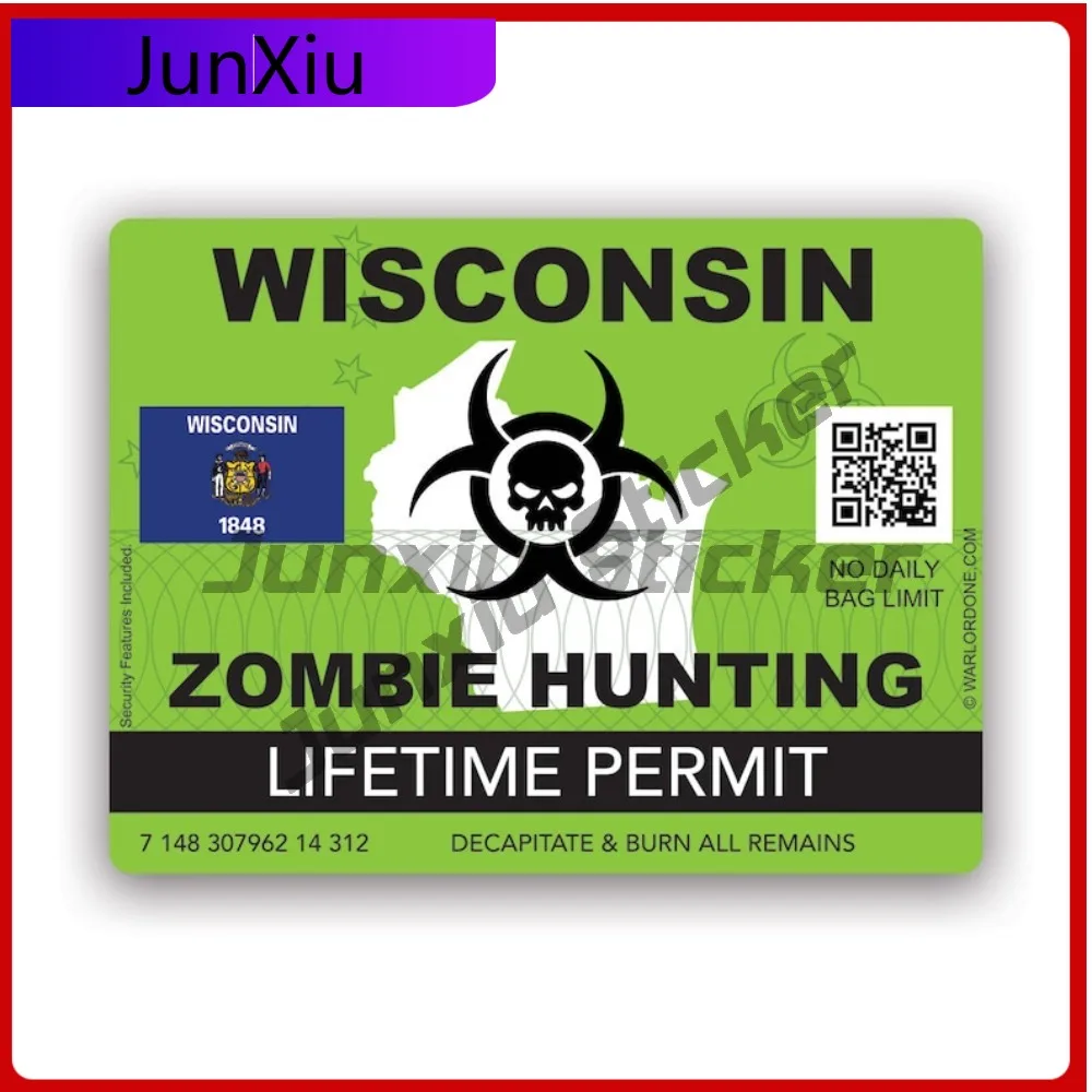 

Zombie Wisconsin State Hunting Permit Sticker Funny Window Waterproof Vinyl Decal For Toilet Seat Protection Unique High Quality