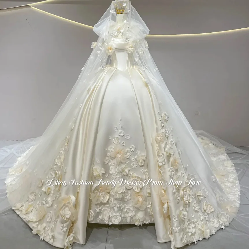 Customised Gorgeous Dream Wedding Gowns 3D Floral Silk Bridal Gown Formal Occasion Ball Gowns Church Wedding Dresses Bridal Gown