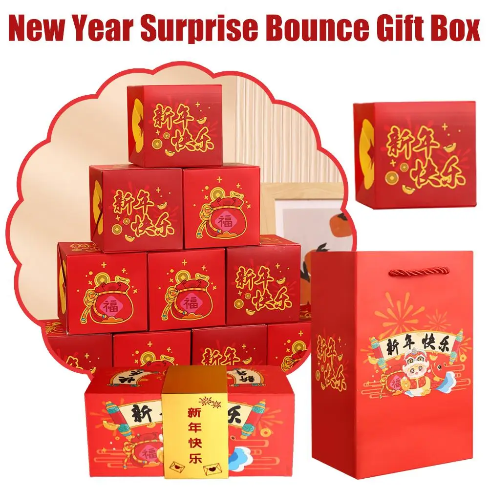 New Year Gift Box Bounce Gift Box Reusable Folding Money Present Surprise Gift Packing Box Handbag Kit for New Year Bounce O0H8