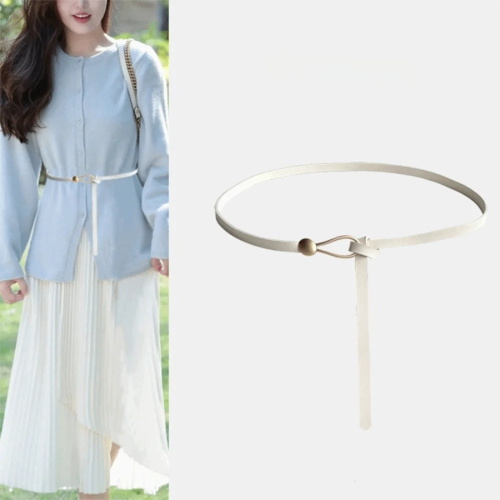 New PU Leather Knotted Belt Adjustable Solid Color Waist Chain Loop Strap No-Hole Dress Belt for Dresses