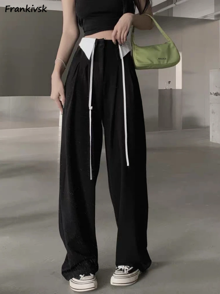 

Pants Women Loose Full Length Summer Patchwork Design Wide Leg Korean Style Fashion Casual Chic Elegant High Waist Pantalones