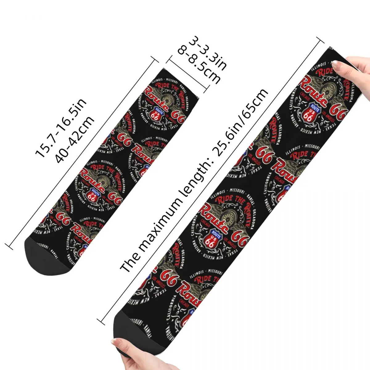 Funny Crazy Sock for Men Ride The Route Motorcyle Bikers America's Highway Harajuku Route 66 Pattern Printed Crew Sock Gift