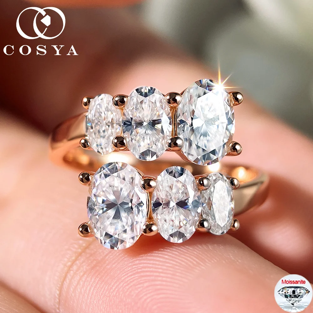 

COSYA Real Moissanite Rings Sparkling Certified Oval Lab Diamond Row Band for Women S925 Sterling Silver Fine Jewelry Gift