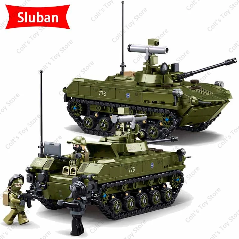 2024 Sluban Military Soviet BMD-2S Battle Tank Building Blocks Soldier Figures Bricks Classic Model Armor Vehicle Kids Toy Gifts