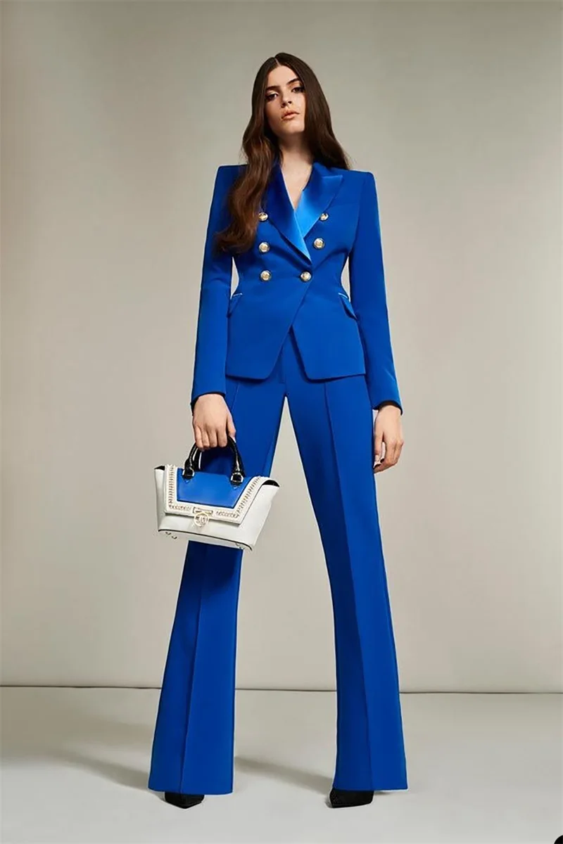 Nach Maß Frauen Anzug Set 2 Stück Designer Royal Blue Blazer + Hosen Formale Büro Dame Prom Kleid Jacke Hose женский костюм