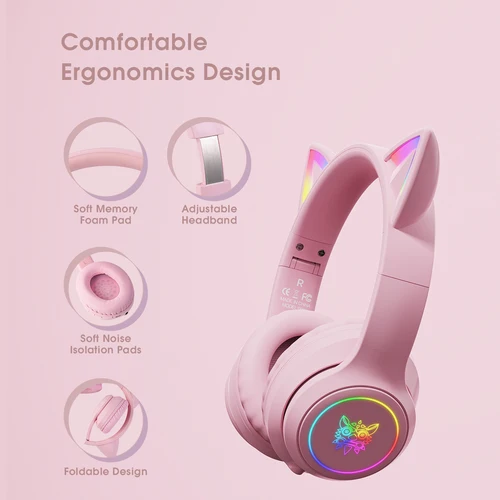 ONIKUMA Auriculares para juegos Auriculares Bluetooth Oreja de Gato Cancelación de Ruido Alta Calidad de Sonido Lindo