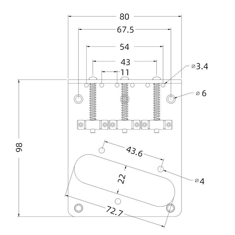 탑 로딩 96.5x80MM 3 새들 브리지, TL 6 스트링 일렉트릭 기타 크롬 음악 액세서리