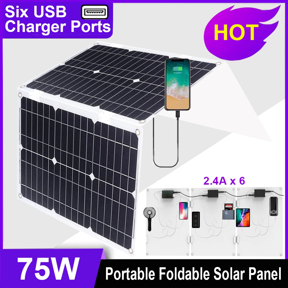 

DC 12V 75W Solar Panels Battery For Car Inverter Monocrystalline Silicon Solar USB 5V