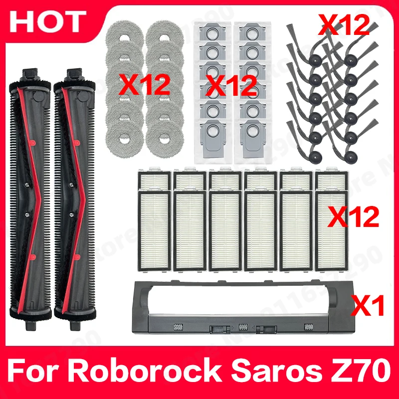 

For Roborock Saros Z70 Spare Parts Main Side Brush Filter Mop Cloth Dust Bag Main brush cover Vacuum Cleaner Accessories