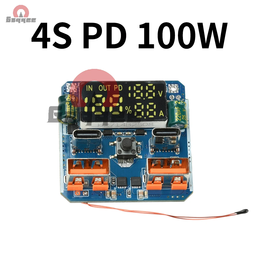 100W PD Bidirectional Power Module 4S Battery 20V5A Fast Charger with Voltage Current Display & Multiple Protocols