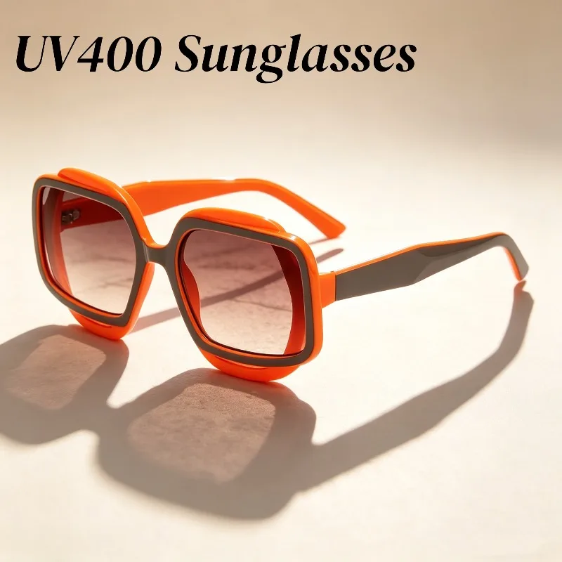 

Unisex Polygonal Frame Contrasting Sunglasses Retro Fashion Ultra Light High-definition Glasses Outdoors UV400 Sunscreen Glasses