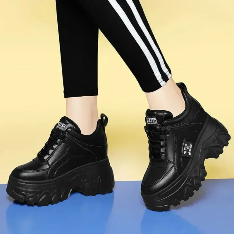 White Black Chunky Sneakers Women Spring Autumn Thick Bottom Dad Shoes Woman Fashion PU Leather Platform Sneakers Ladies2024