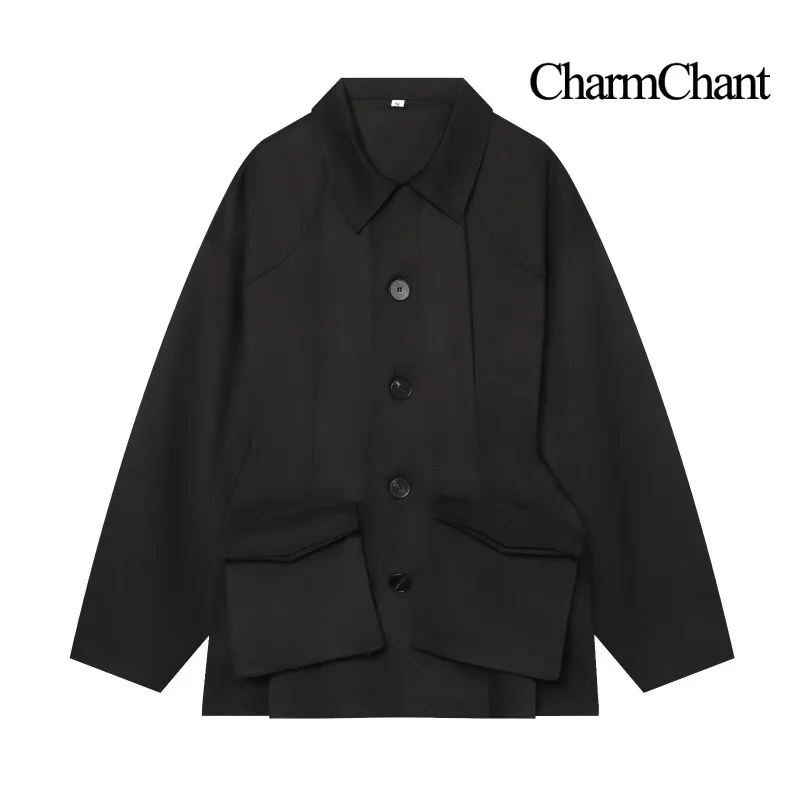 CHARMCHANT Women's Oversized Utility Jacket Point Collar Drawstring Waist Big Pockets Outerwear Commuter Street Style Fall 2026