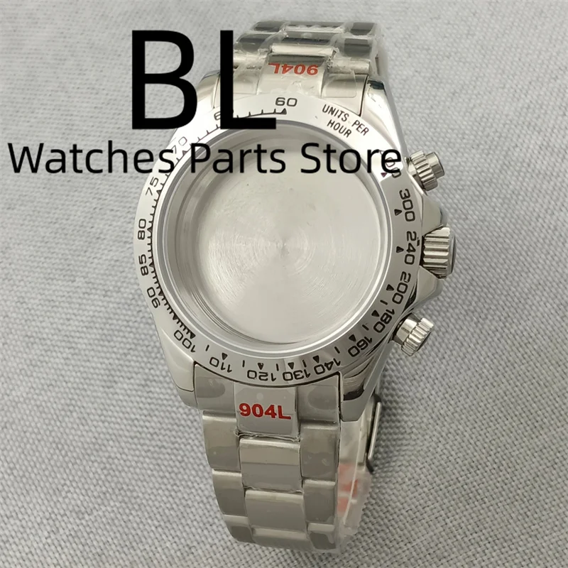 BLIGER 39mm VK63 Watch Case With Bracelet Ceramic Stainless Steel Bezel Sapphire Crystal Waterproof For VK63 Movement Watch Part