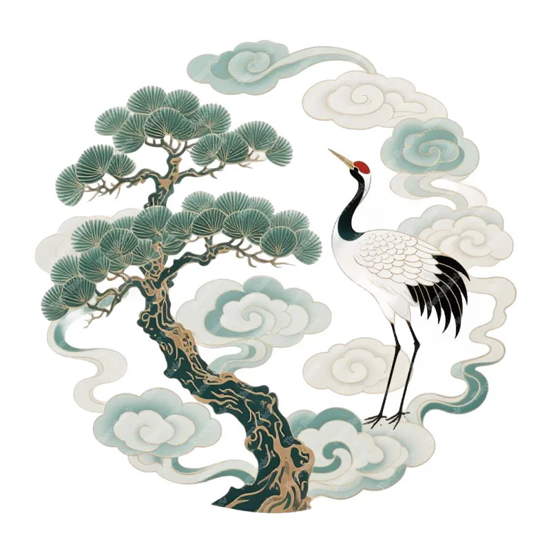 Three Ratels CEE67 Classical Blue Pine and Fairy Crane Art Wall Stickers for Home Decoration