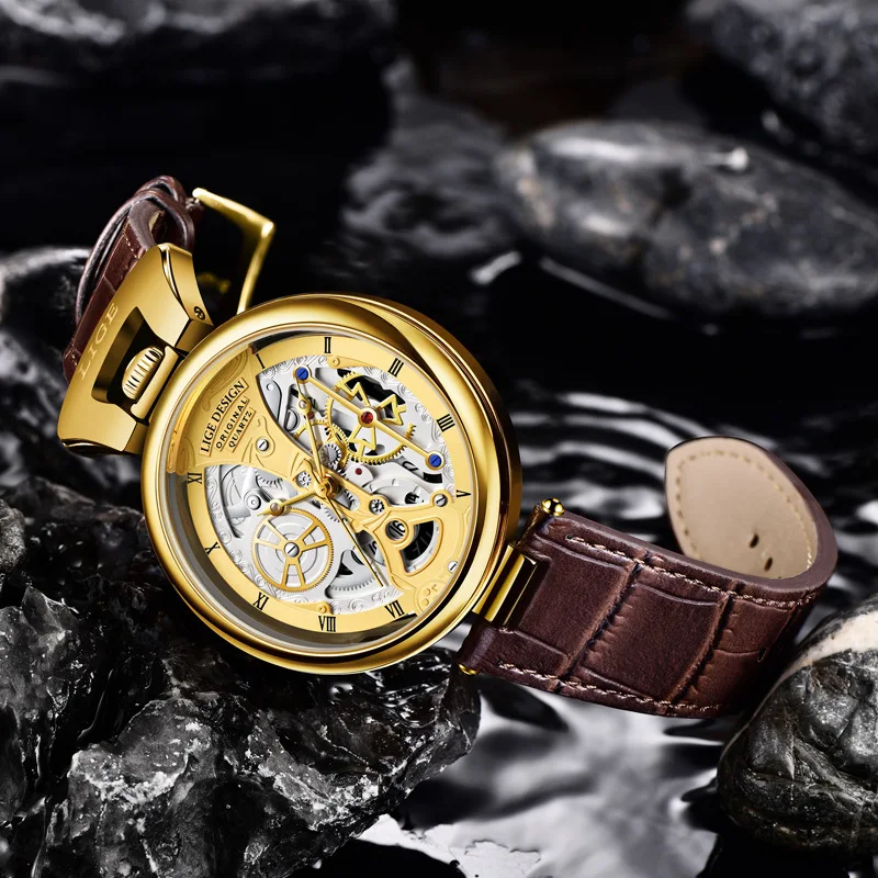 UTHAI BK119 新しい機械式テクスチャ中空クォーツ時計ビジネスファッションレジャーグローカレンダー防水合金メンズ腕時計