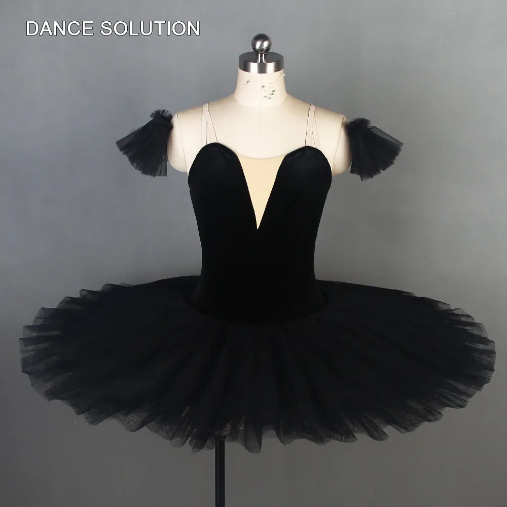 Black Swan Lake Pre-professional Ballet Tutus Velvet Bodice with Stiff Tulle Skirt Stage Performance Costumes for Women  BLL003