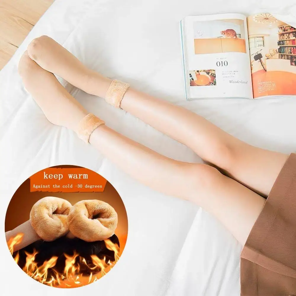 

Winter Warm Solid Color Women Socks Thicken Thermal Socks Wool Black Skin Seamless Snow Sock High Elastic Velvet Unisex Socks