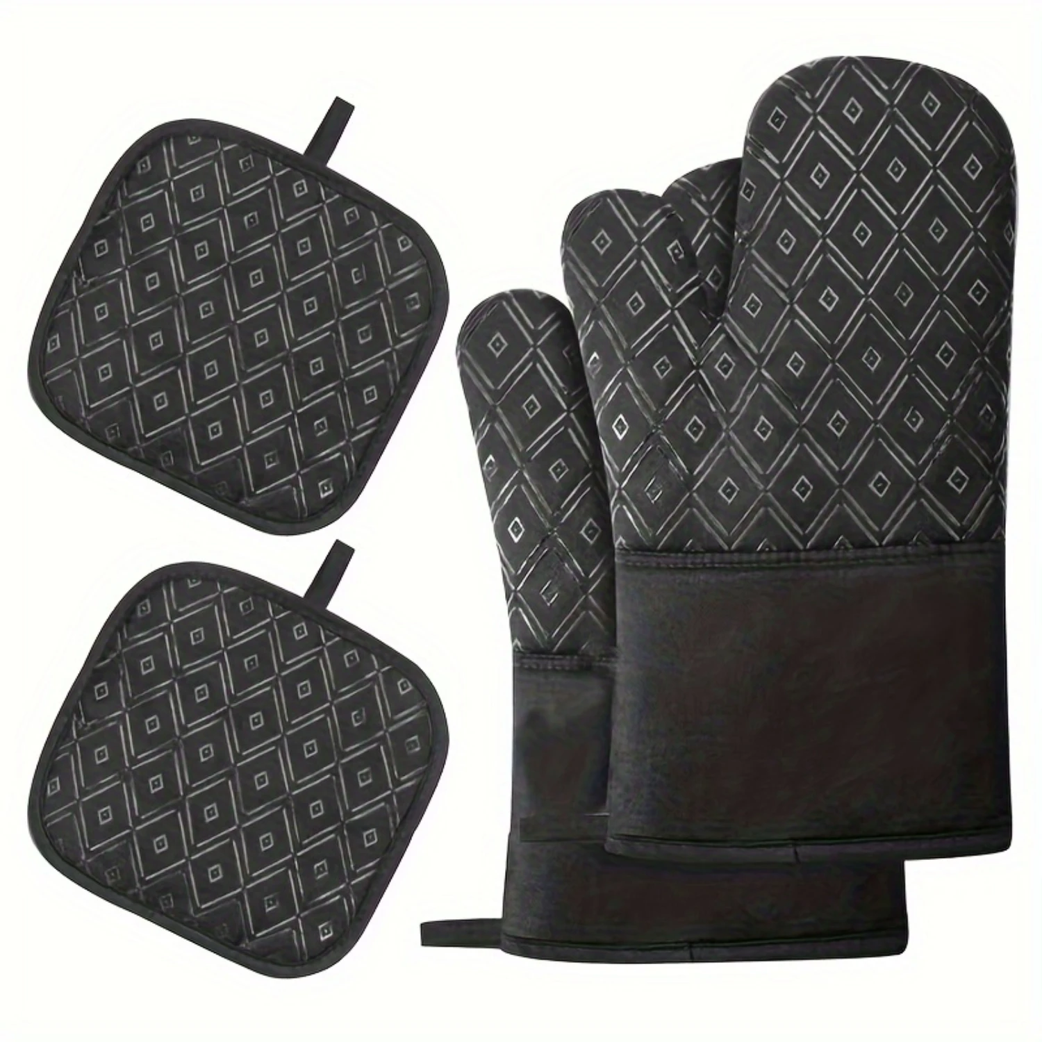 

2 Silicone Oven Mitts And 2 Pot Holder, Thickened Heat Resistant Gloves And Heat Insulation Pad, Non-Slip BPA-Free Oven Mitts Fo