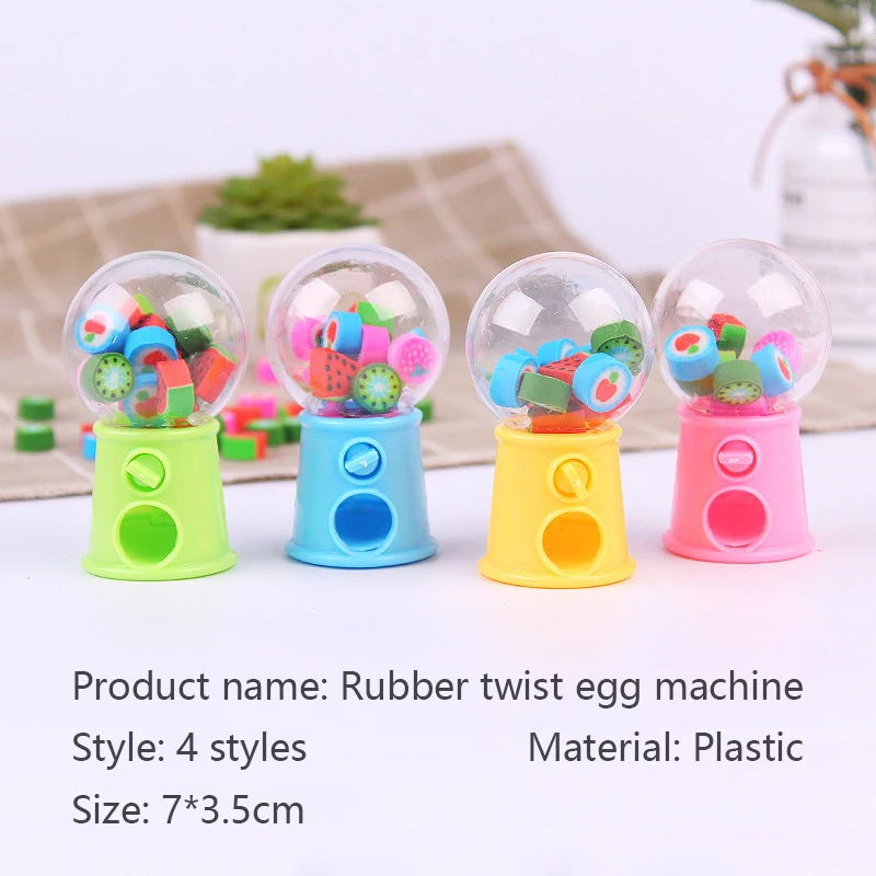 Cute Mini Twister Machine Erasers Cartoon Fruit Rubber Eraser Kids Gift Kawaii Stationery Correction Tool Office Supplies