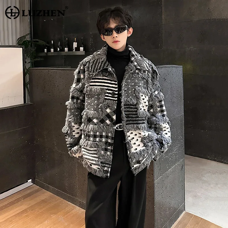 

LUZHEN 2025 New Fashion High Quality Burr Fleece Brushed Casual Warm Jacket Thickened Men's Trendy Geometric Pattern Coat JY5164